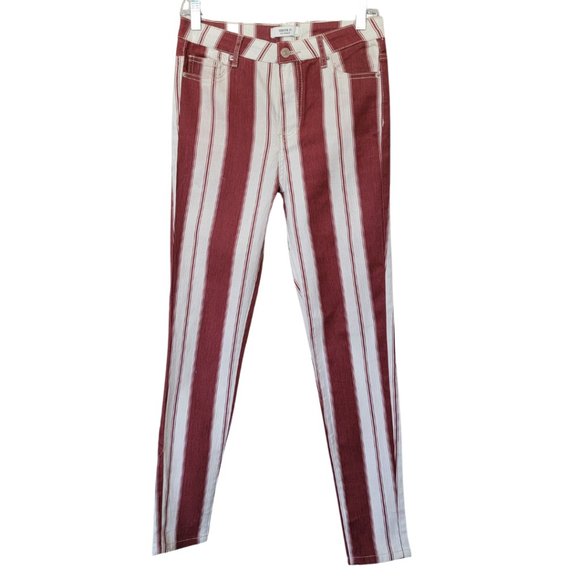 Forever 21 Burgundy & Cream Striped High Rise Jeans - Picture 4 of 5